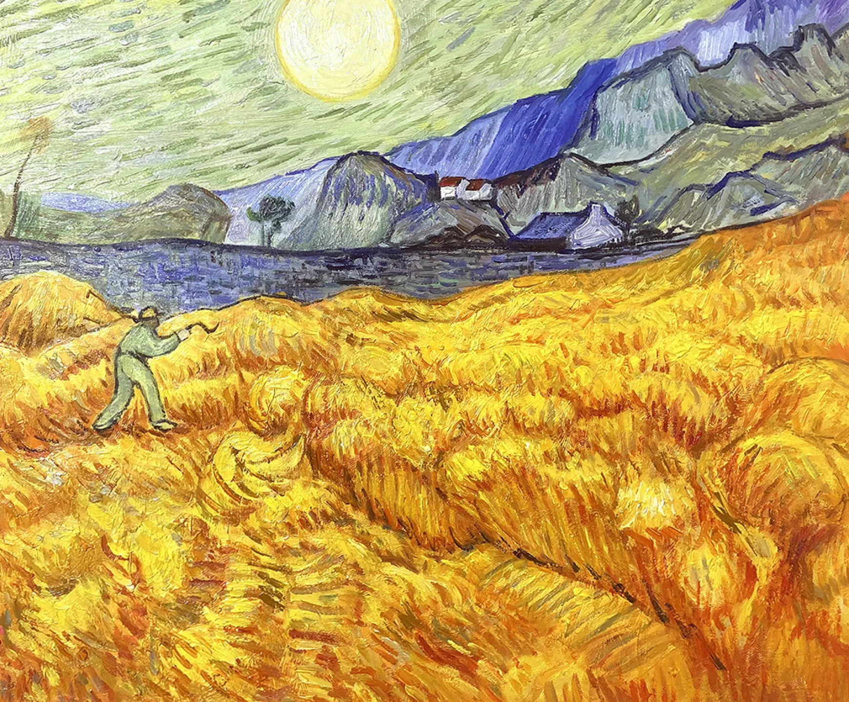 Galerie Mont Van Gogh<Champ de blé derrière l'hospice Saint-Paul avec un faucheur - Vincent Van Gogh